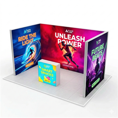 8 m² Modüler Lightbox Fuar Standı - 3 Cephe Kapalı (400x200 cm)