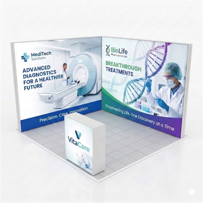 9 m² Modüler Lightbox Fuar Standı - 2 Cephe Kapalı (300x300 cm)