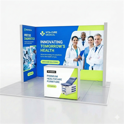 9 m² Modüler Lightbox Fuar Standı - 3 Cephe Yarım Kapalı (300x300 cm)