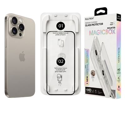 Fulltech MagicBox iPhone 15 Pro Max Premium Tempered Glass Aparatlı Ekran Koruyucu - Clear