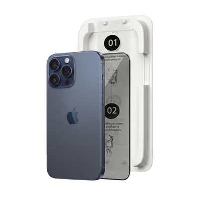 Fulltech MagicBox iPhone 15 Pro Premium Tempered Glass Aparatlı Ekran Koruyucu - Privacy