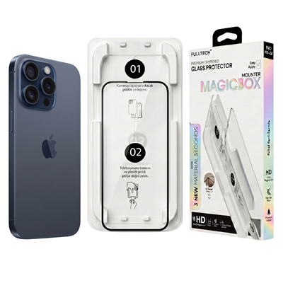 Fulltech MagicBox iPhone 15 Pro Premium Tempered Glass Aparatlı Ekran Koruyucu - Clear