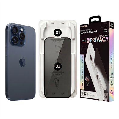 Fulltech MagicBox iPhone 15 Pro Premium Tempered Glass Aparatlı Ekran Koruyucu - Privacy