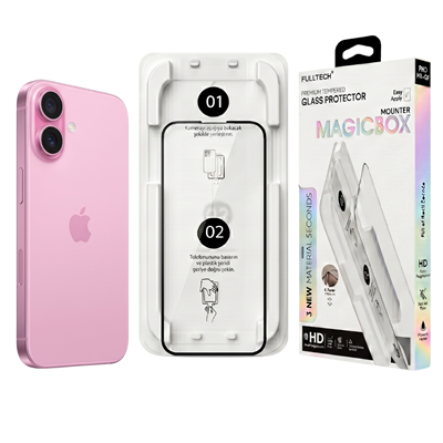 Fulltech MagicBox iPhone 16 / 15 Premium Tempered Glass Aparatlı Ekran Koruyucu - Clear