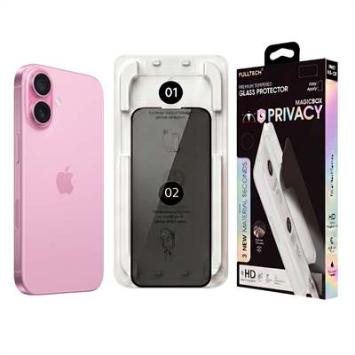 Fulltech MagicBox iPhone 16 / 15 Premium Tempered Glass Aparatlı Ekran Koruyucu - Privacy