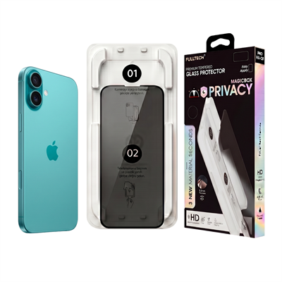 Fulltech MagicBox iPhone 16 Plus/ 15 Plus Premium Tempered Glass Aparatlı Ekran Koruyucu - Privacy