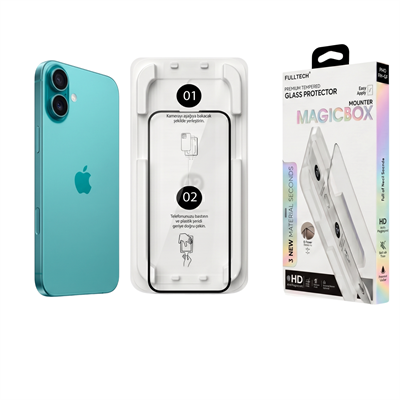 Fulltech MagicBox iPhone 16 Plus/ 15 Plus Premium Tempered Glass Aparatlı Ekran Koruyucu - Clear