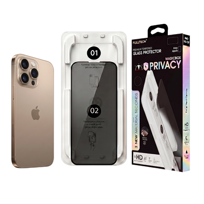 Fulltech MagicBox iPhone 16 Pro Max Premium Tempered Glass Aparatlı Ekran Koruyucu - Privacy