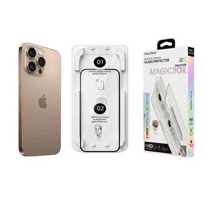 Fulltech MagicBox iPhone 16 Pro Max Premium Tempered Glass Aparatlı Ekran Koruyucu - Clear