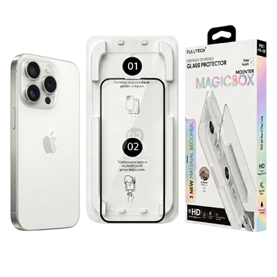 Fulltech MagicBox iPhone 16 Pro Premium Tempered Glass Aparatlı Ekran Koruyucu - Clear