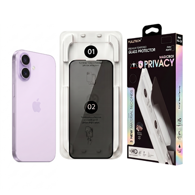 Fulltech MagicBox iPhone 17 / 16 Pro Premium Tempered Glass Aparatlı Ekran Koruyucu - Privacy