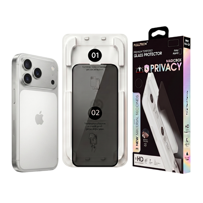 Fulltech MagicBox iPhone 17 Pro Premium Tempered Glass Aparatlı Ekran Koruyucu - Privacy