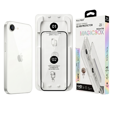 Fulltech MagicBox iPhone17e/16e/14/13Pro/13 Premium Tempered Glass Aparatlı Ekran Koruyucu - Clear