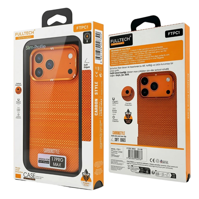 Fulltech PC1 iPhone 17 Pro Max Magsafe Karbon Tasarım Kılıf - Orange