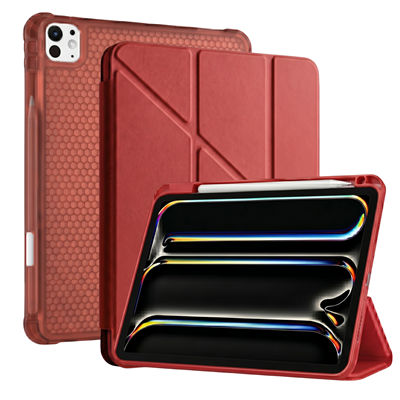 PS iPad Pro 13 inç (M5)/(M4) Tri Folding Standlı Kılıf - Kırmızı