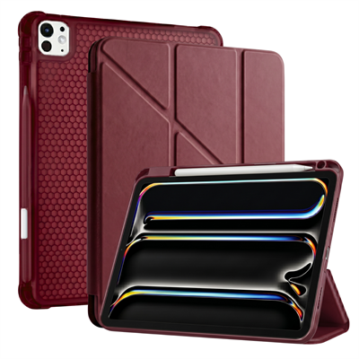 PS iPad Pro 13 inç (M5)/(M4) Tri Folding Standlı Kılıf - Bordo