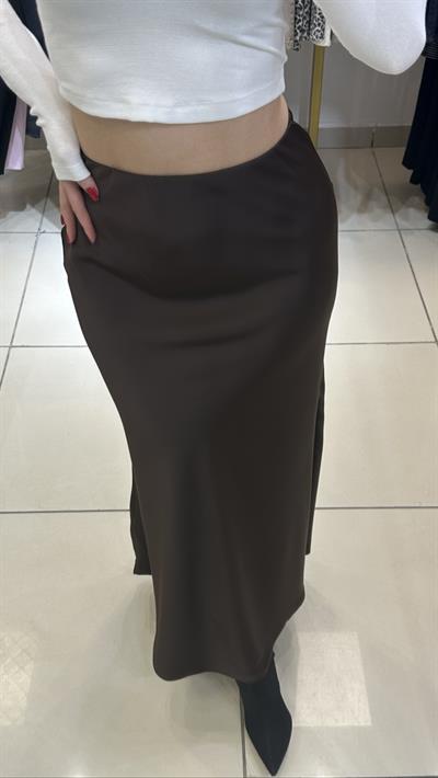 Acıkahve Renk Maxi Crep Floş Saten Etek
