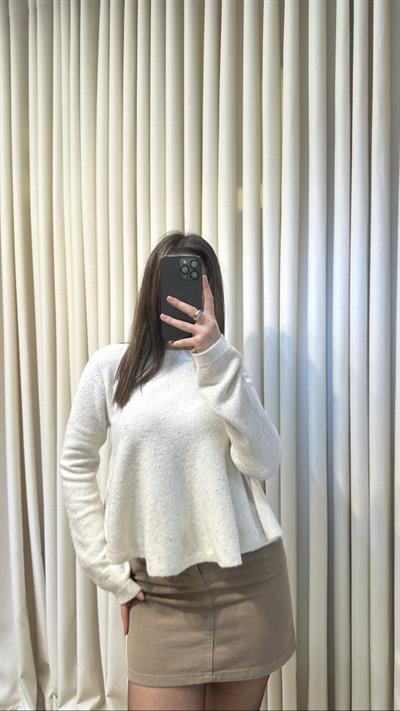 Bej Renk Parıltılı Peplum Triko