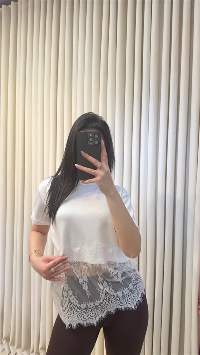 DANTEL DETAYI TSHIRT - BEYAZ