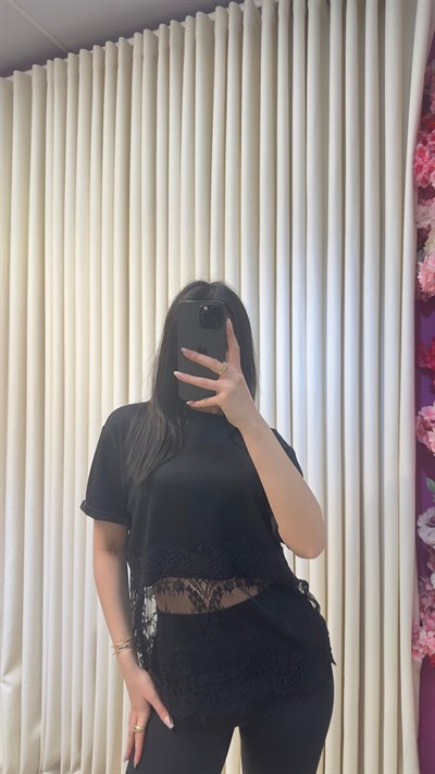 DANTEL DETAYI TSHIRT - SİYAH