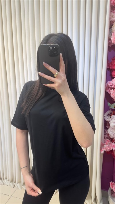 DİLVİN %100 PAMUK BASIC TSHIRT - SİYAH
