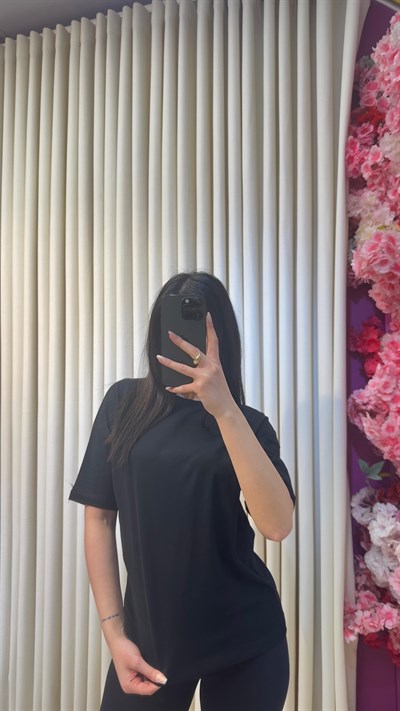 DİLVİN %100 PAMUK BASIC TSHIRT - SİYAH