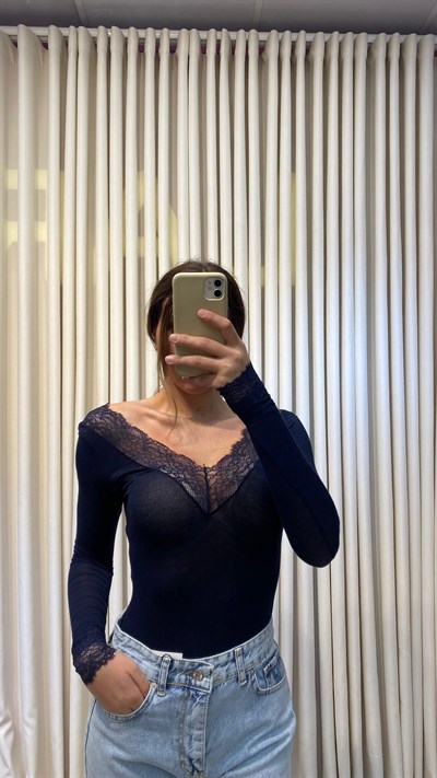 DİLVİN DANTELLİ KAŞMİR BLUZ - LACİVERT