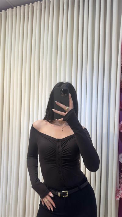DİLVİN DÜĞME DETAYLI MADONNA BODYSUIT - ACIKAHVE