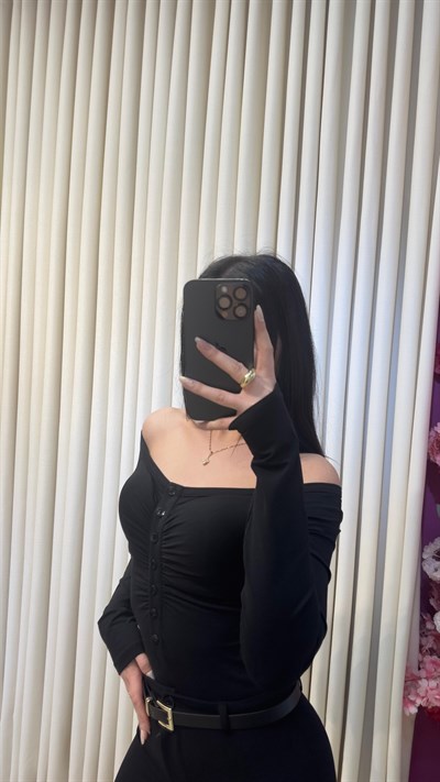DİLVİN DÜĞME DETAYLI MADONNA BODYSUIT - SİYAH