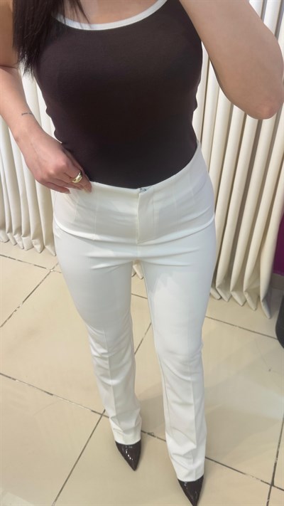 DİLVİN PENS DETAYLI KUMAŞ PANTOLON - BEYAZ