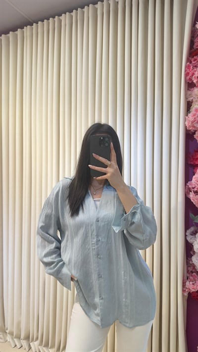 DOKULU PREMIUM TENSEL GRİ MAVİ GÖMLEK