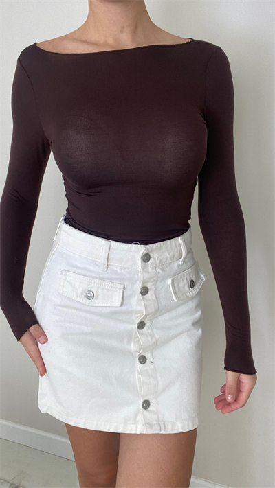 Düğme Detaylı Beyaz Denim Etek