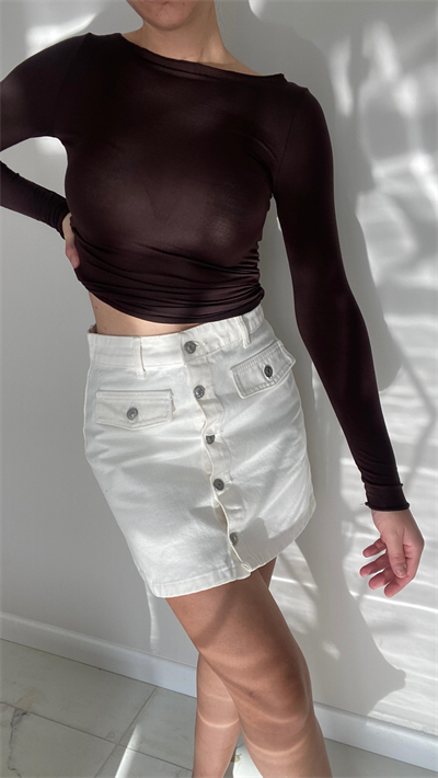 Düğme Detaylı Beyaz Denim Etek