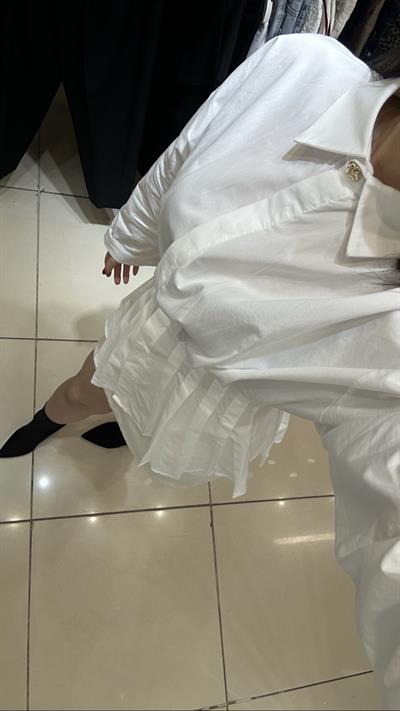 Gold Düğmeli Çok Pileli Beyaz Premium Poplin Gömlek