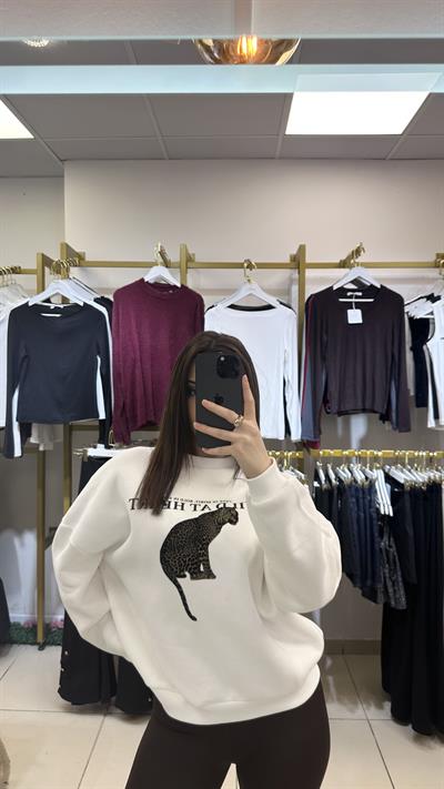 Kadife Leopar Baskılı Beyaz Premium Sweet