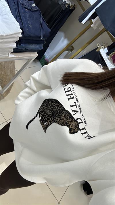 Kadife Leopar Baskılı Beyaz Premium Sweet