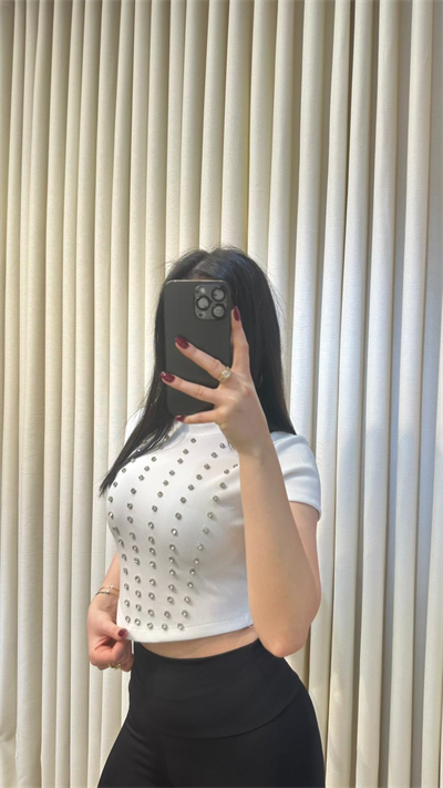 Beyaz Taşlı Crop