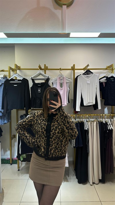 Leopar desenli premium hırka