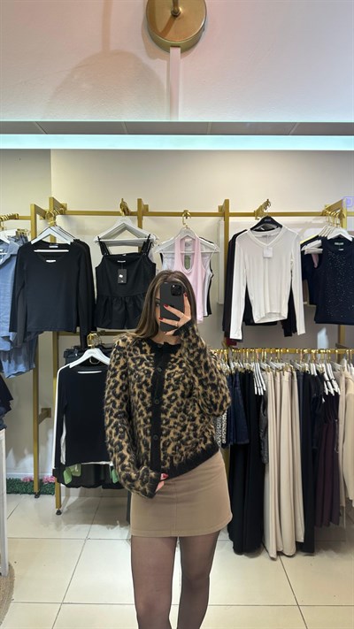 Leopar desenli premium hırka