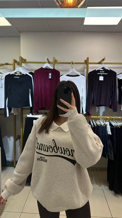 Premium kalite ekru polo yaka sweat
