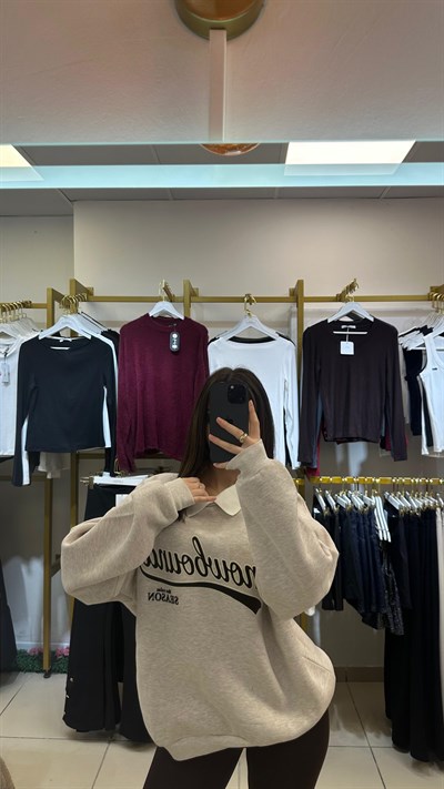 Premium kalite ekru polo yaka sweat