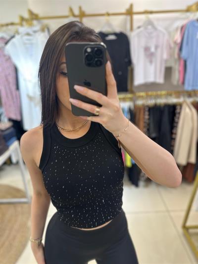 Siyah parlak taşlı premium atlet