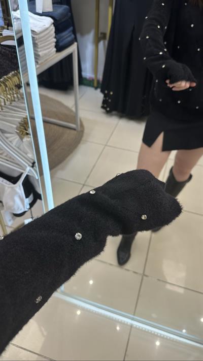 Siyah Renk Parlak Taşlı Premium Yumoş Kazak