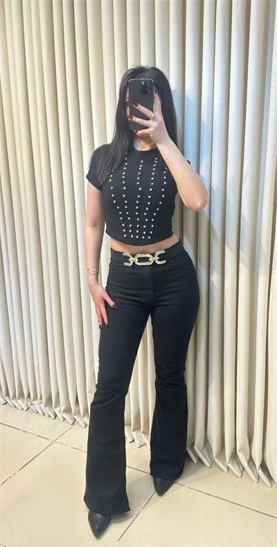 Siyah Taşlı Crop