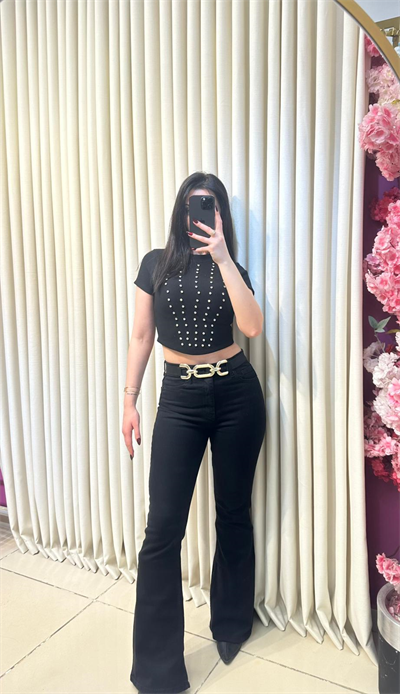 Siyah Taşlı Crop