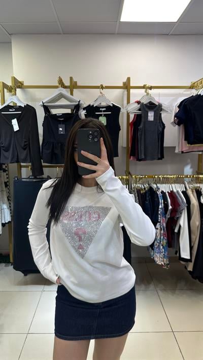 Taşlı uzun kollu marka tshirt