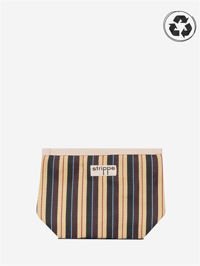 VIVA - Krem Kahve Çizgili Naylon Kumaş Pouch Portföy Çanta