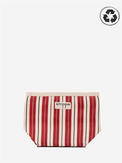 VIVA - Bordo Krem Çizgili Naylon Kumaş Pouch Portföy Çanta
