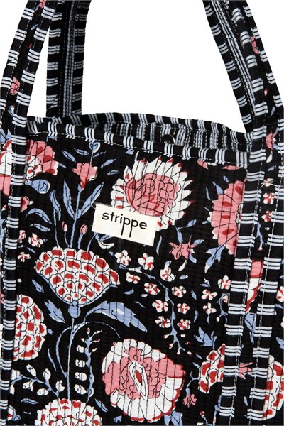 MARIGOLD - Floral Desenli Siyah Pamuklu Kumaş Günlük Omuz Çantası - Tote Bag