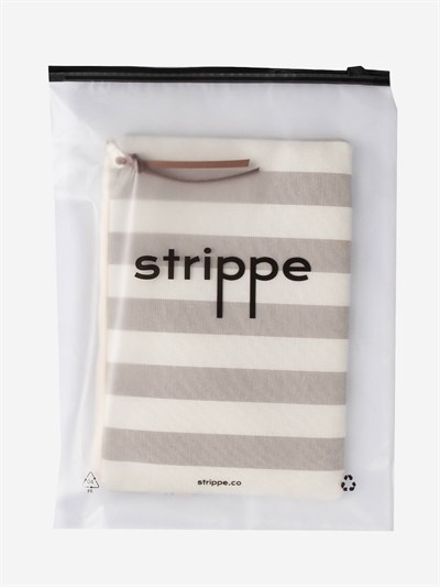 BREEZE - Kalın Çizgili Bej Pouch Portföy Çanta